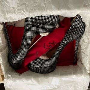 Christian Louboutin Lady Peep plaid polka glitter pump 140mm 1” platform EU38.5